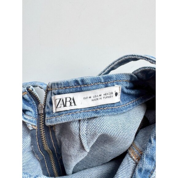ZARA Medium Blue Cotton Denim Lace Up Back Mini Dress, Size M - Picture 9 of 13